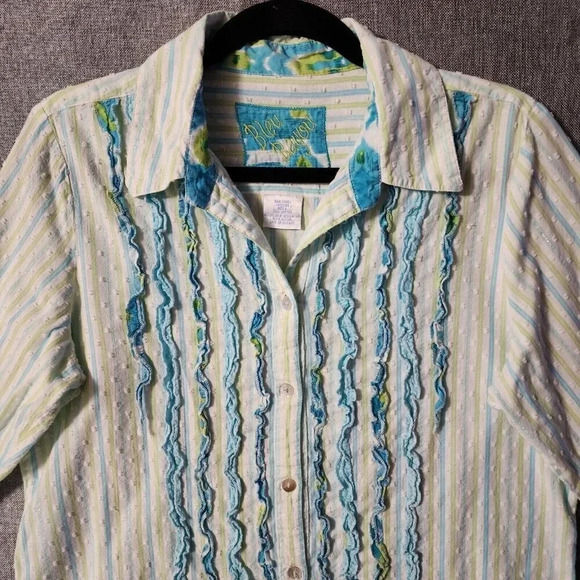 Bleu Bayou Button Down Shirt Women's Large Multicolor 100% Cotton Long Sleeve - Picture 6 of 8